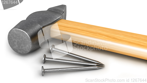 Image of Hammer with few nails