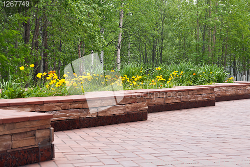 Image of stone bed with flowered poppy