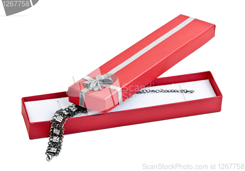 Image of open red gift box with a necklace