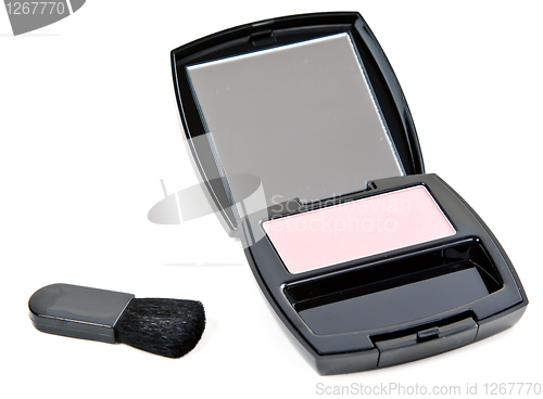 Image of cosmetic set rouge with mirror and brush