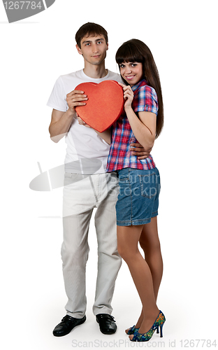 Image of ortrait of a beautiful pair of red cardboard heart 