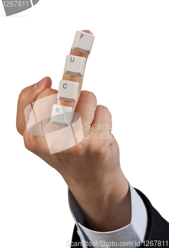 Image of Man's hand with the words FUCK