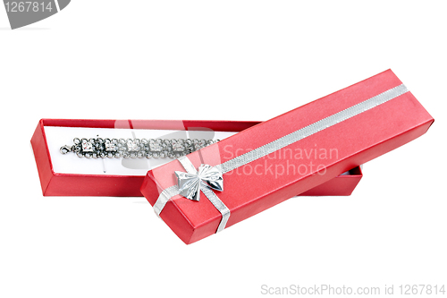 Image of open red gift box with a necklace