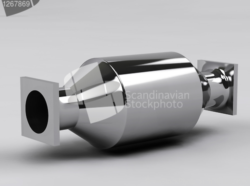 Image of 3D of muffler cylinder in grey studio