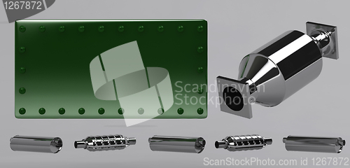 Image of 3D of collection and green stamped plate