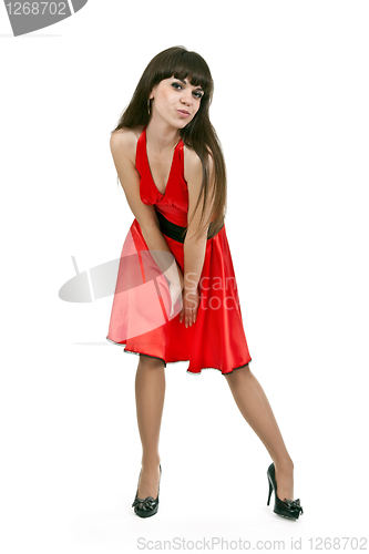 Image of brunette girl in red dress