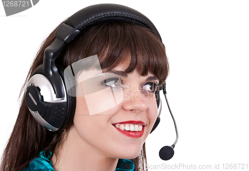 Image of portrait of girl with headphones with microphone