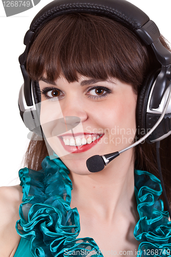 Image of portrait of girl with headphones with microphone