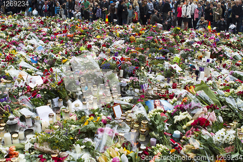 Image of Flowers and candles in Oslo after the Oslo boming and Utøya massacre