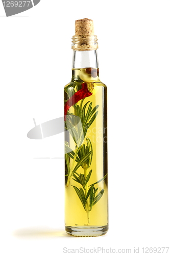 Image of Olive oil with rosemary, garlic and pepper.