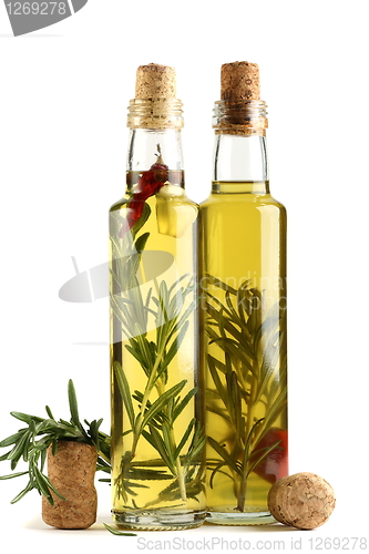 Image of Olive oil with rosemary, garlic and pepper.