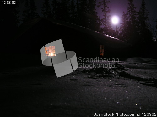 Image of moonlit cabin