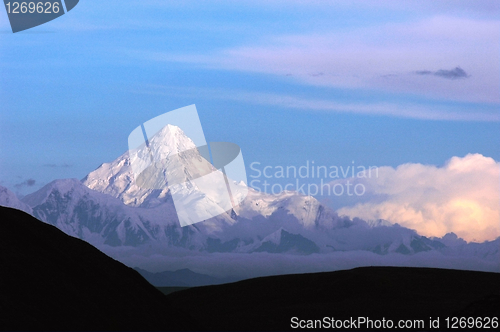 Image of Landscape of snow-capped mountains