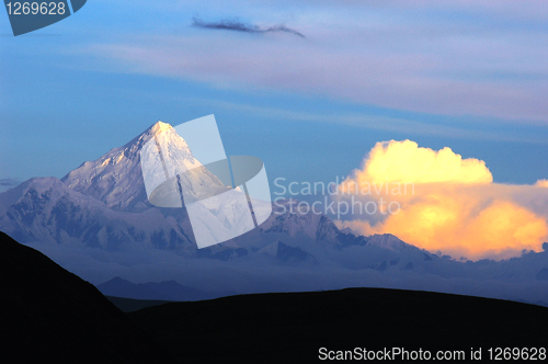 Image of Landscape of snow-capped mountains