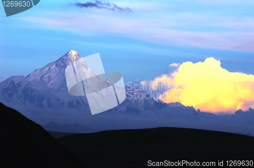 Image of Landscape of snow-capped mountains