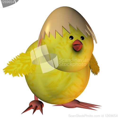 Image of Chick with egg shell as a hat