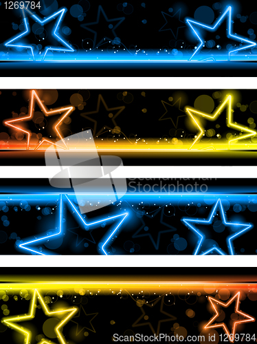 Image of Glowing Neon Stars Banner Background Set of Four