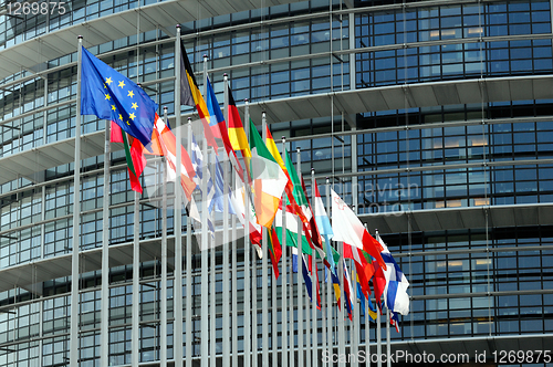 Image of EuroParliament flags in Strasbourg