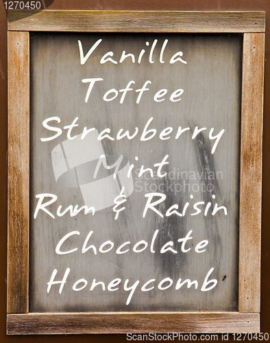 Image of Menu with ice cream flavours