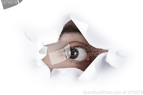 Image of Eye Looking Through A Paper Hole