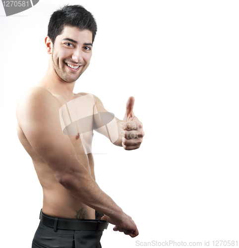 Image of Man happy with his weight and shape