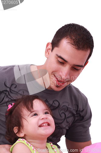 Image of Portrait of happy father and his adorable little daughter 