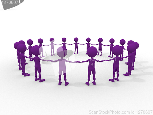 Image of Many 3d humans hand to hand in a circle 