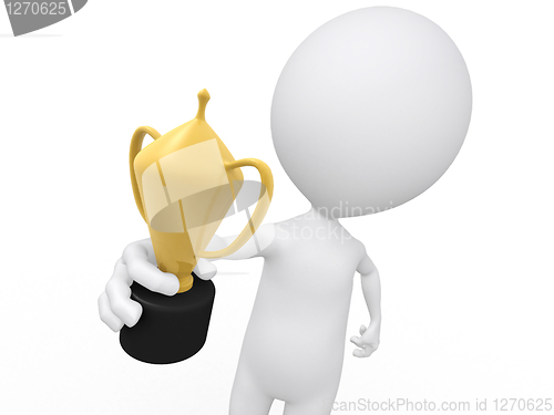Image of 3d human icon holding golden trophy