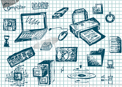 Image of hand drawn computer and accesories  