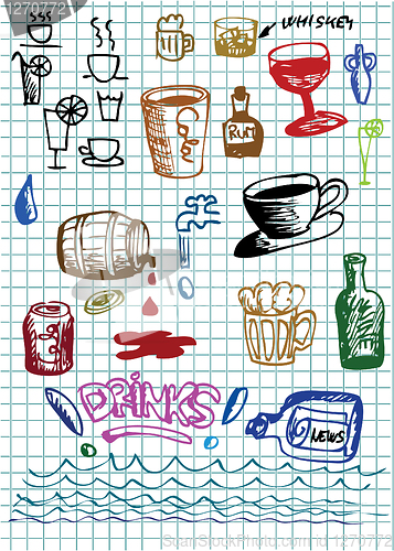 Image of hand drawn drink objects in different colors 