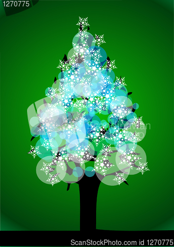 Image of christmas tree with snow flakes 