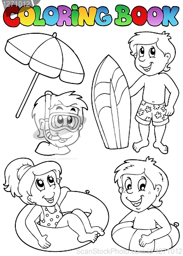 Image of Coloring book with swimming kids