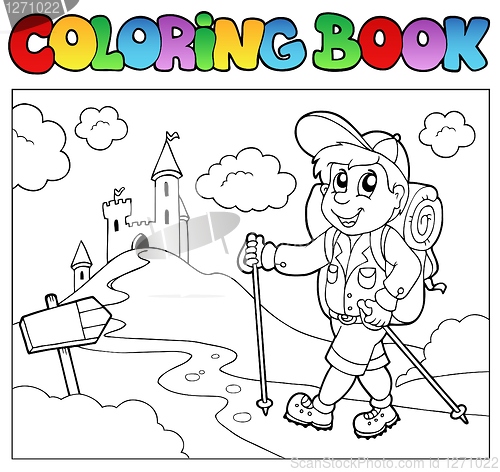 Image of Coloring book with hiker boy