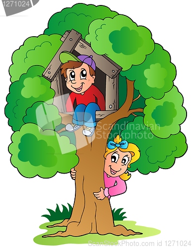 Image of Tree with two cartoon kids