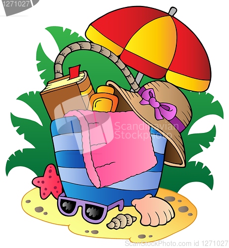 Image of Cartoon beach bag with umbrella