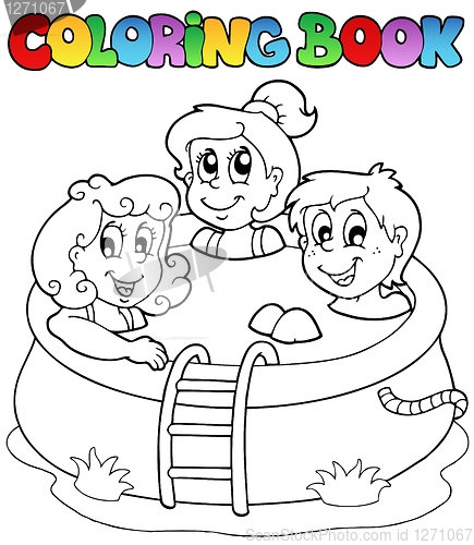 Image of Coloring book with kids in pool