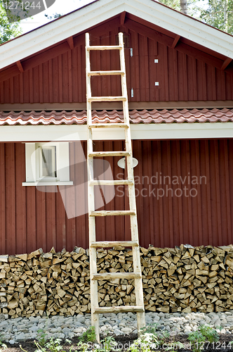 Image of Red wooden house facade