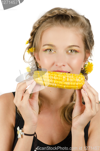 Image of woman eating corn-cob