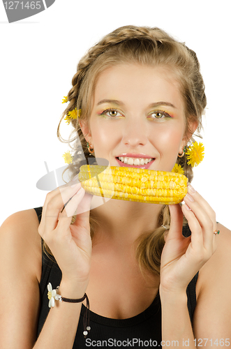 Image of woman eating corn-cob