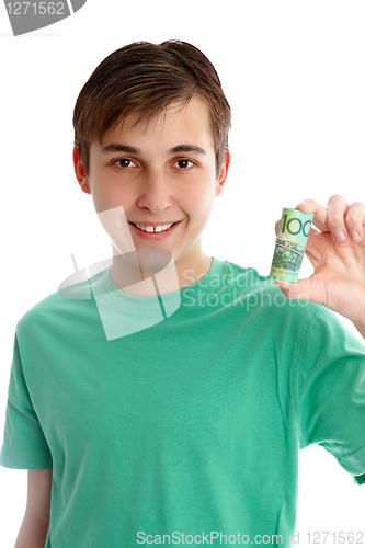 Image of boy holding money