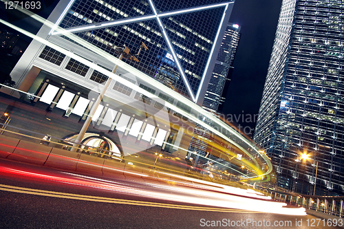 Image of Urban landscape at night and through the city's traffic 