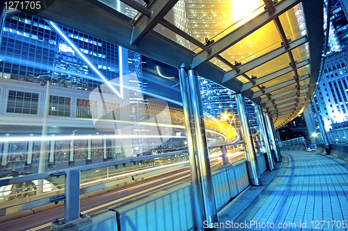 Image of traffic night and footbridge in hongkong 