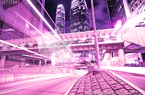 Image of traffic in downtown at night