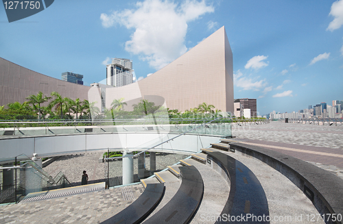 Image of Architecture structure of Hong Kong Cultural Centre over blue sk