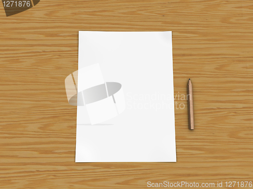 Image of Paper and pencil on wooden table