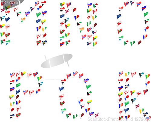 Image of Alphabet letters made of flags in heart