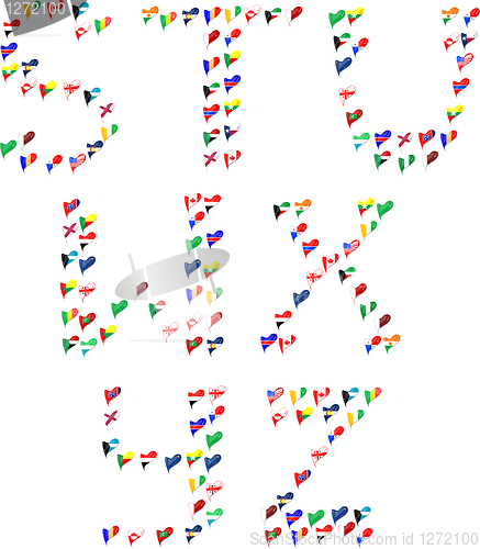 Image of Alphabet letters made of flags in heart