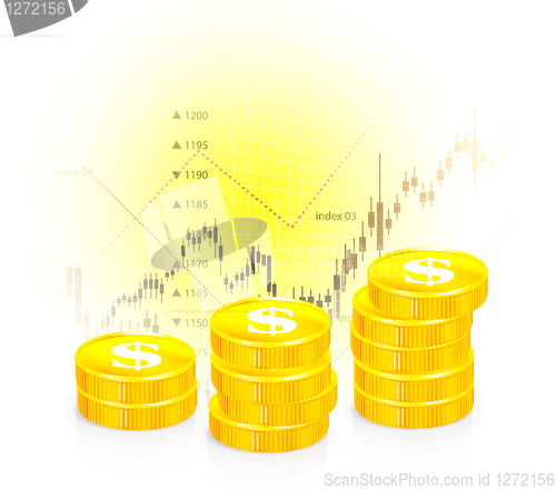 Image of Vector illustration of business graph with coins
