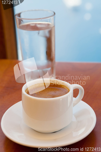 Image of Greek coffee and a glass of water