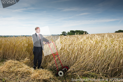 Image of Businessman and his Lawn mower